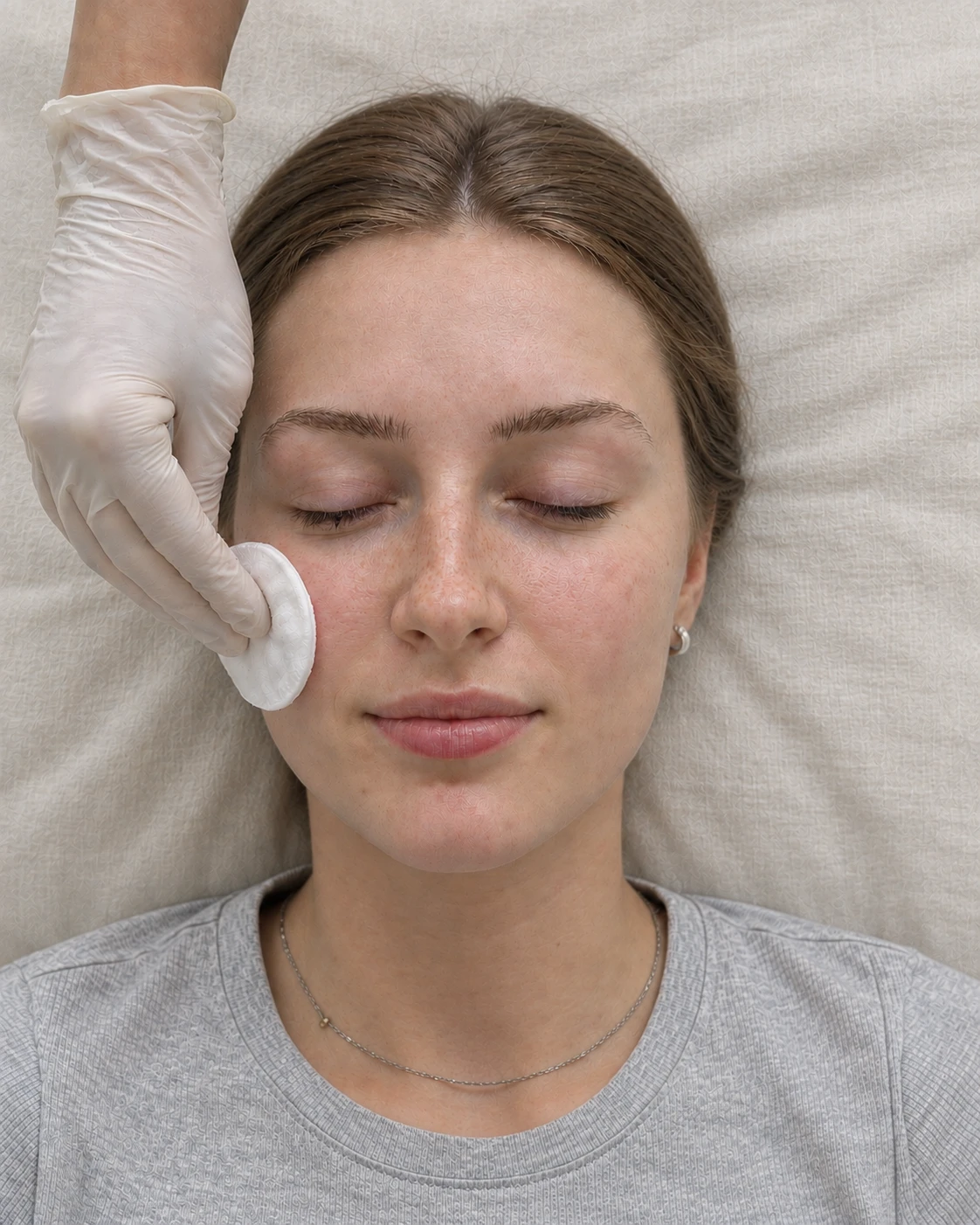 Limpieza de cutis con algodón sobre el rostro